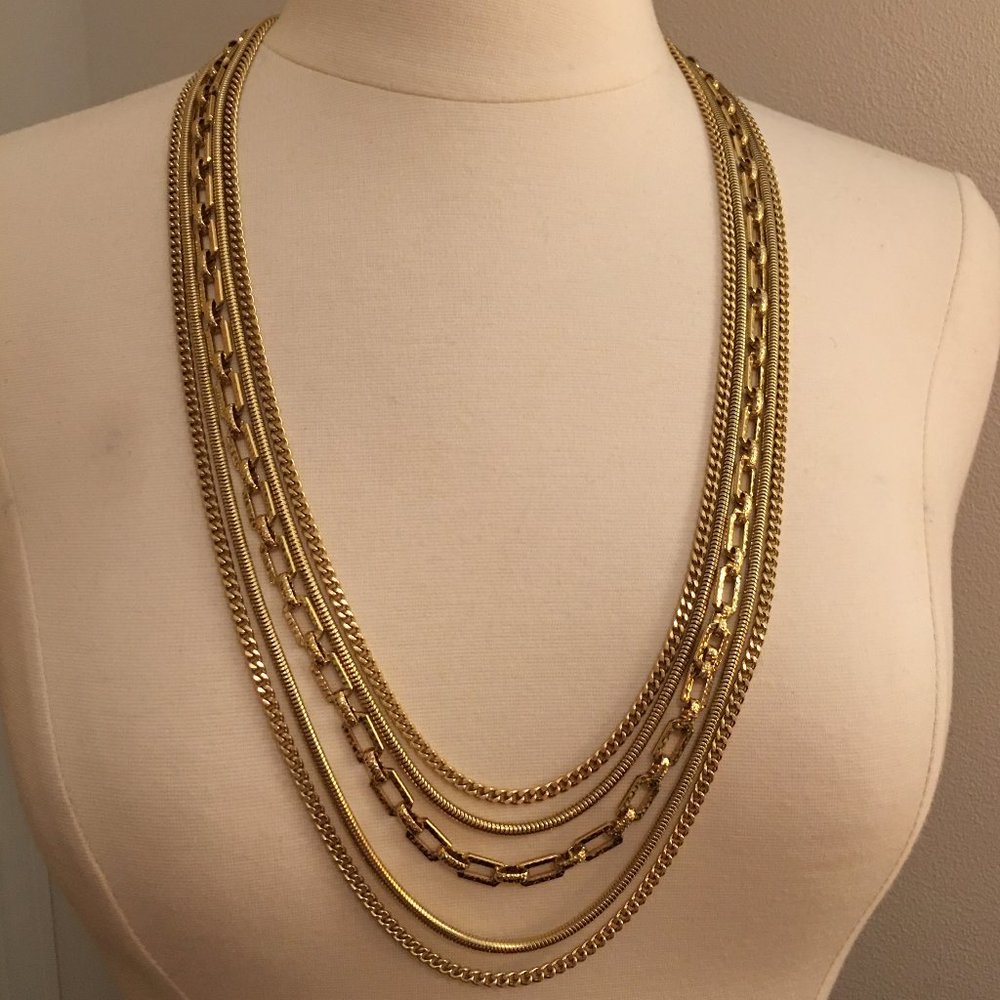 Monet multi-strand Chain goldtone necklace Vintage Designer Statement Jewelry
